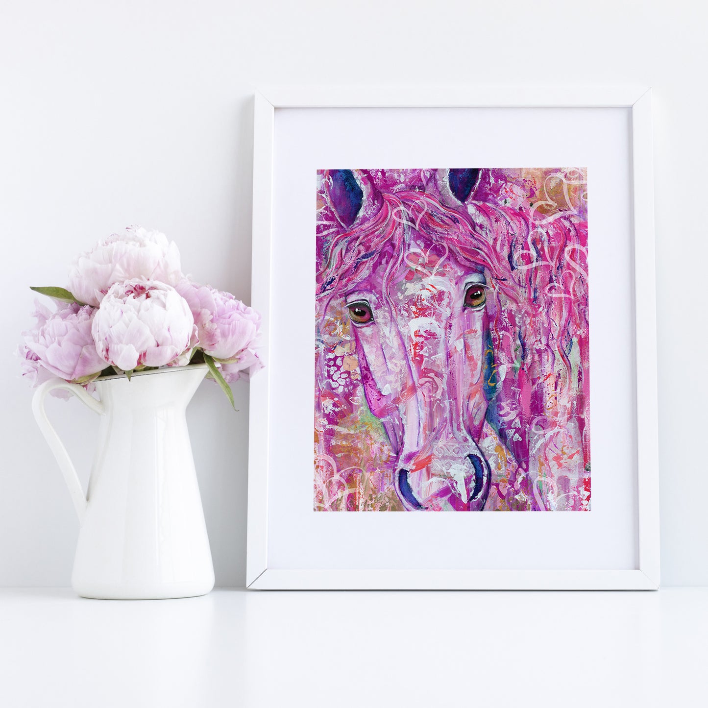 "Pink Kind Heart with Hearts" Horse Fine Art Print