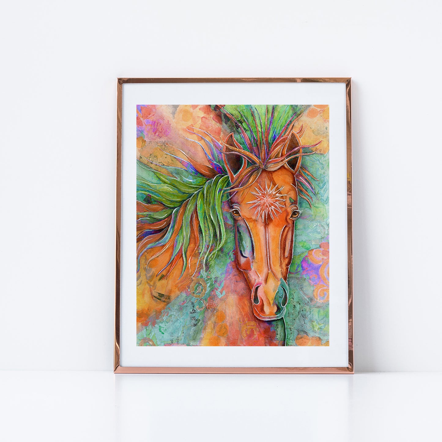 "Lionheart" Lime Green Teal Horse Fine Art Print