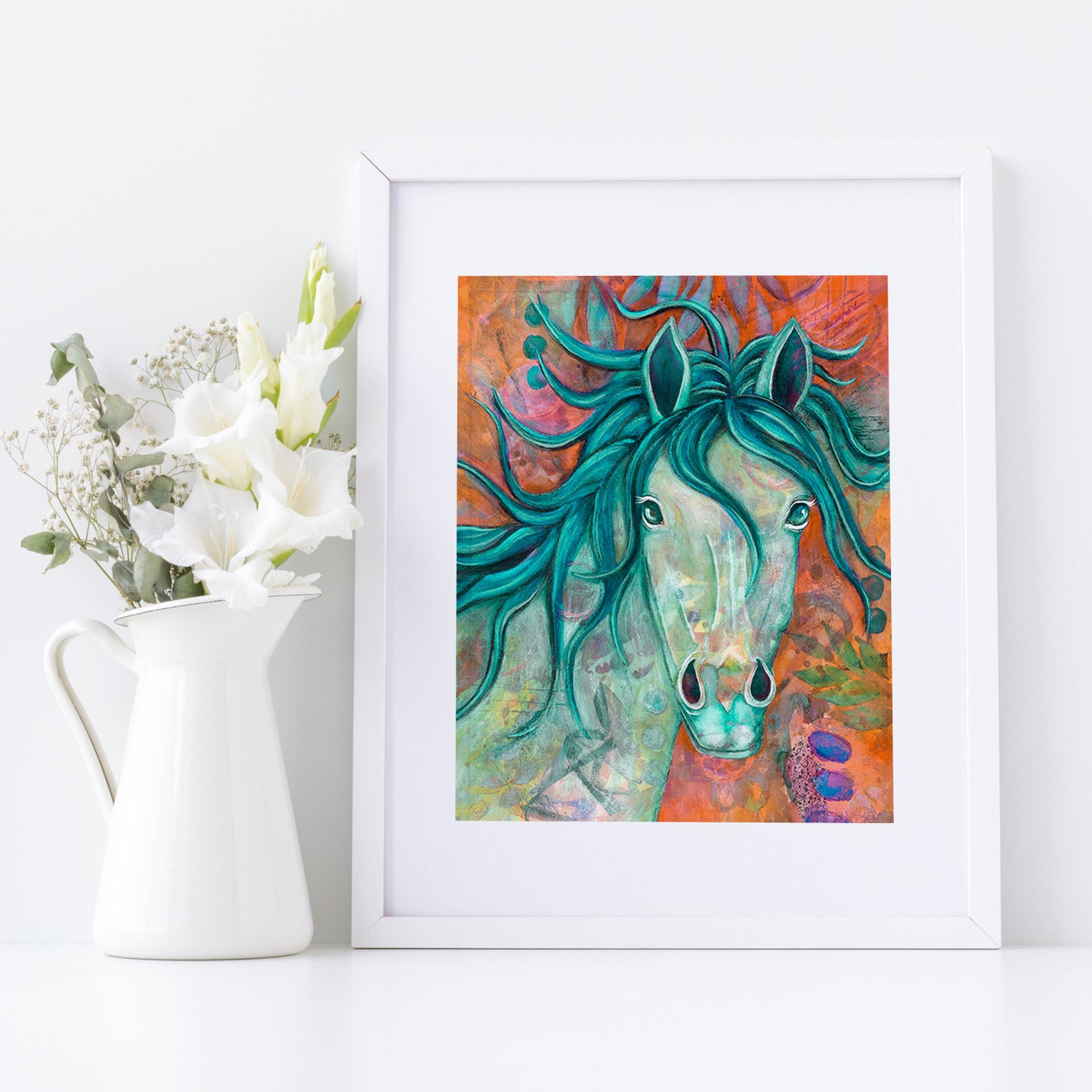 "Tranquility Arrives" Horse in Teal Fine Art Print