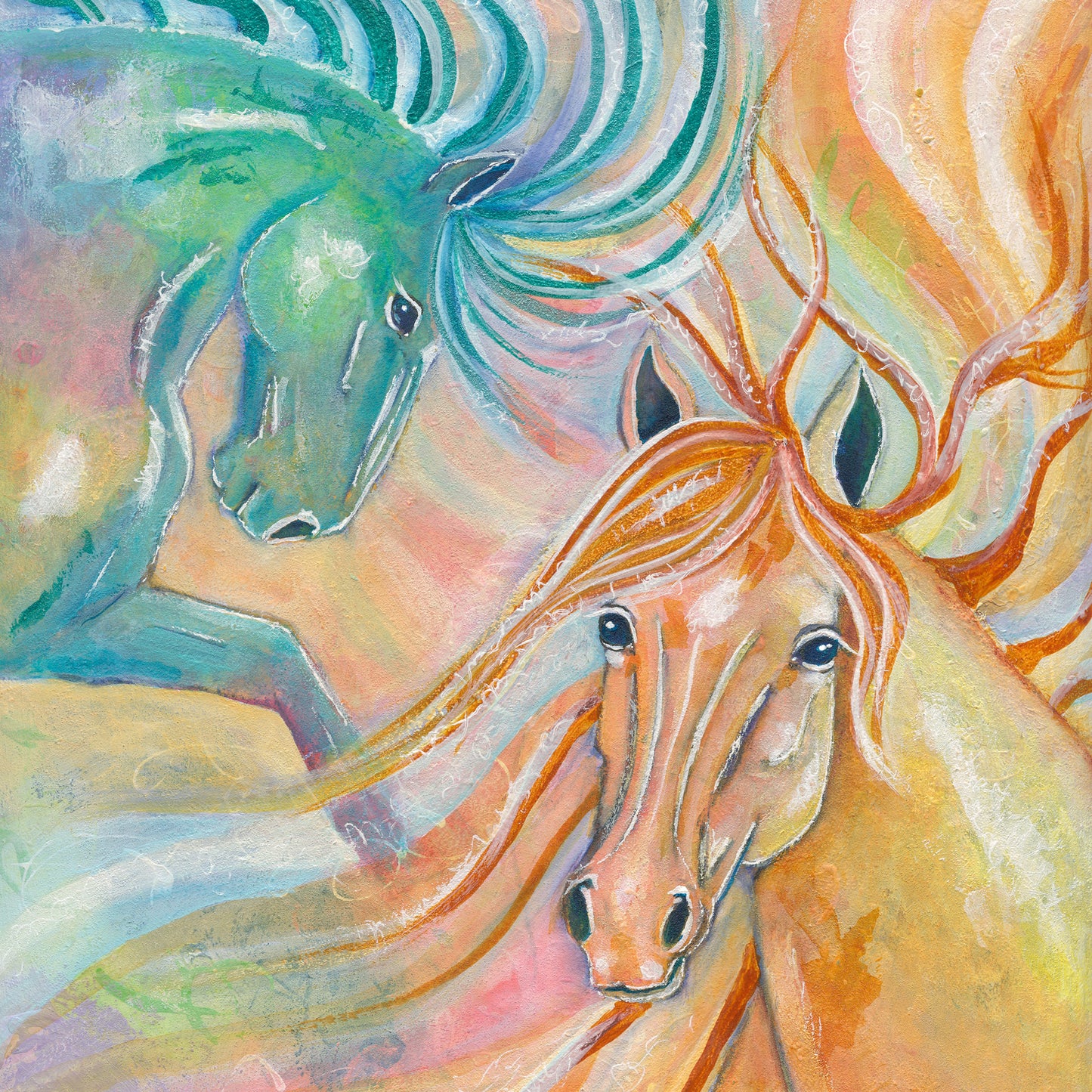 "Swirly Duo" Horses Pony Prints Fine Art Print