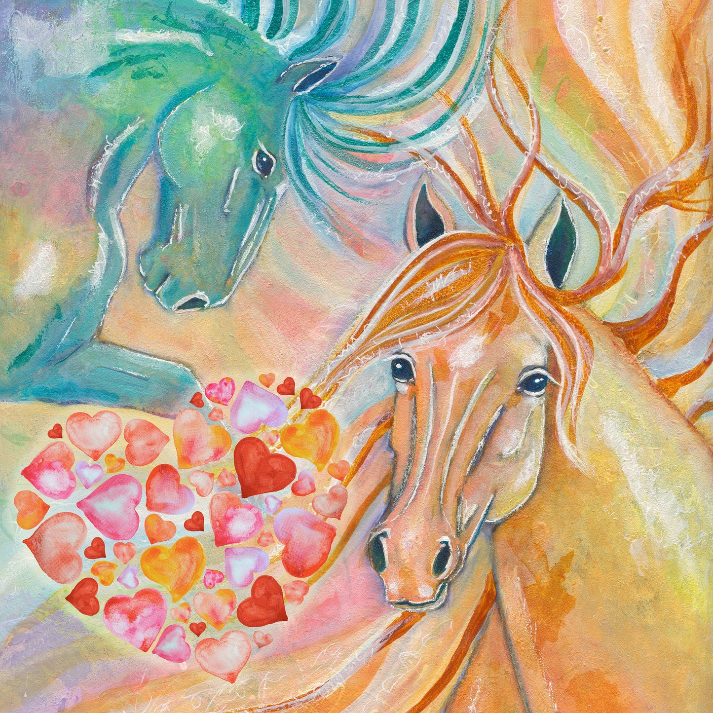 "Swirly Duo Hearts" Horses Pony Prints Fine Art Print