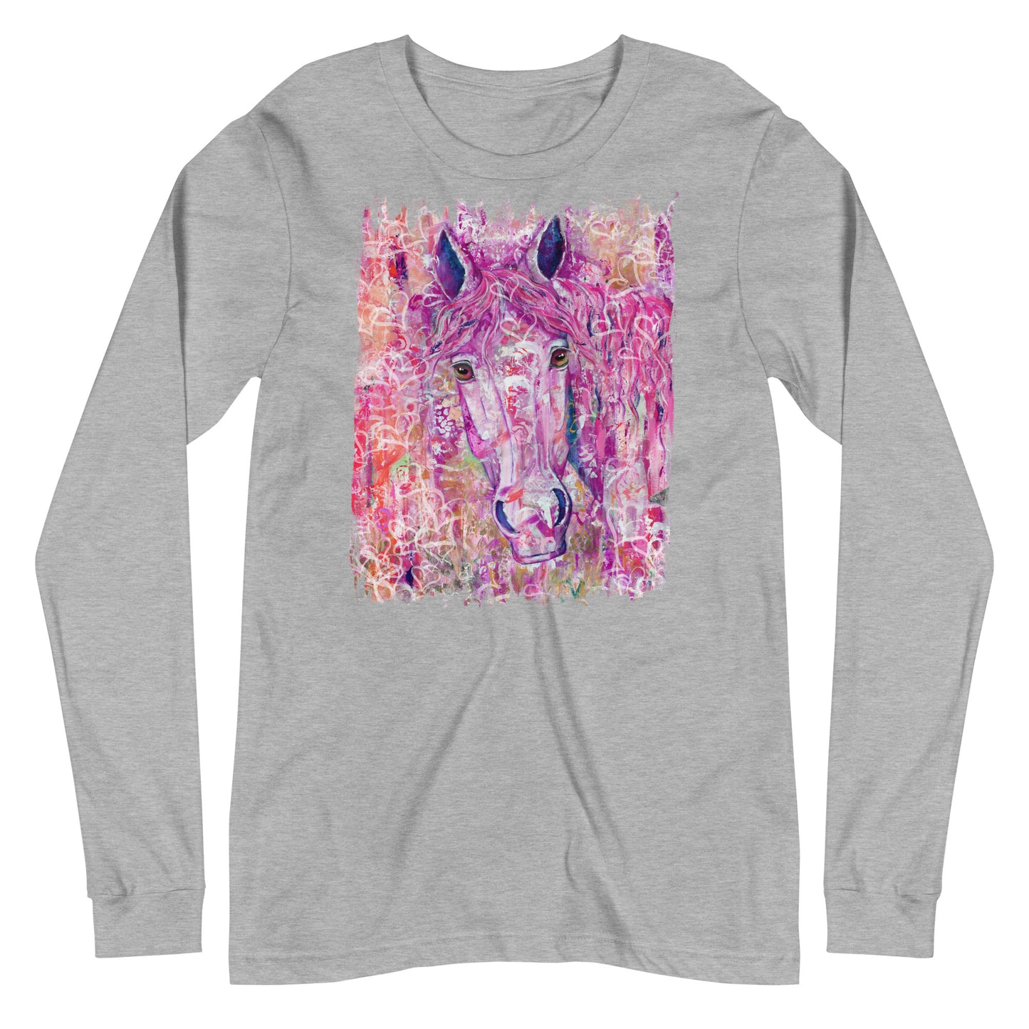 "Pink Kind Heart with Hearts" Horse Pony Prints Unisex Long Sleeve Tee