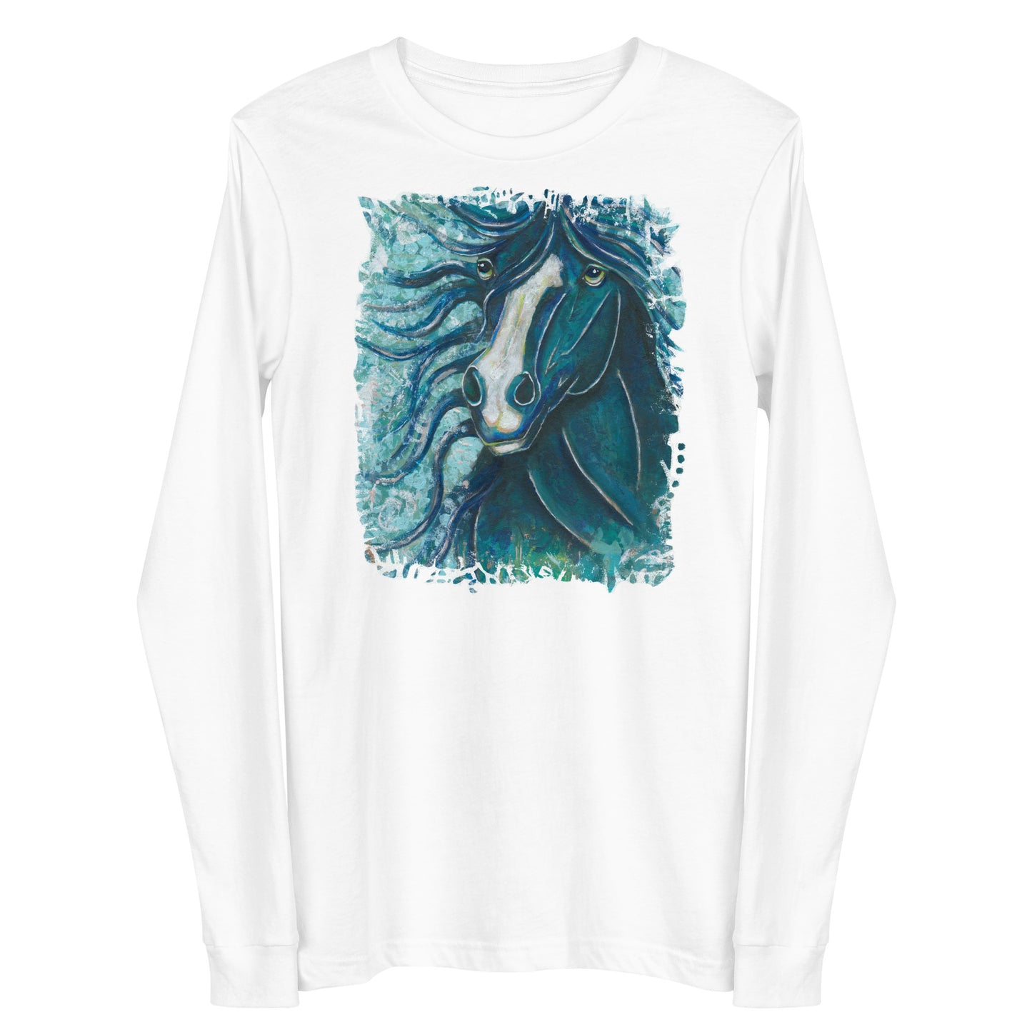 "Dark Teal and Turquoise Horse" Unisex Long Sleeve Tee