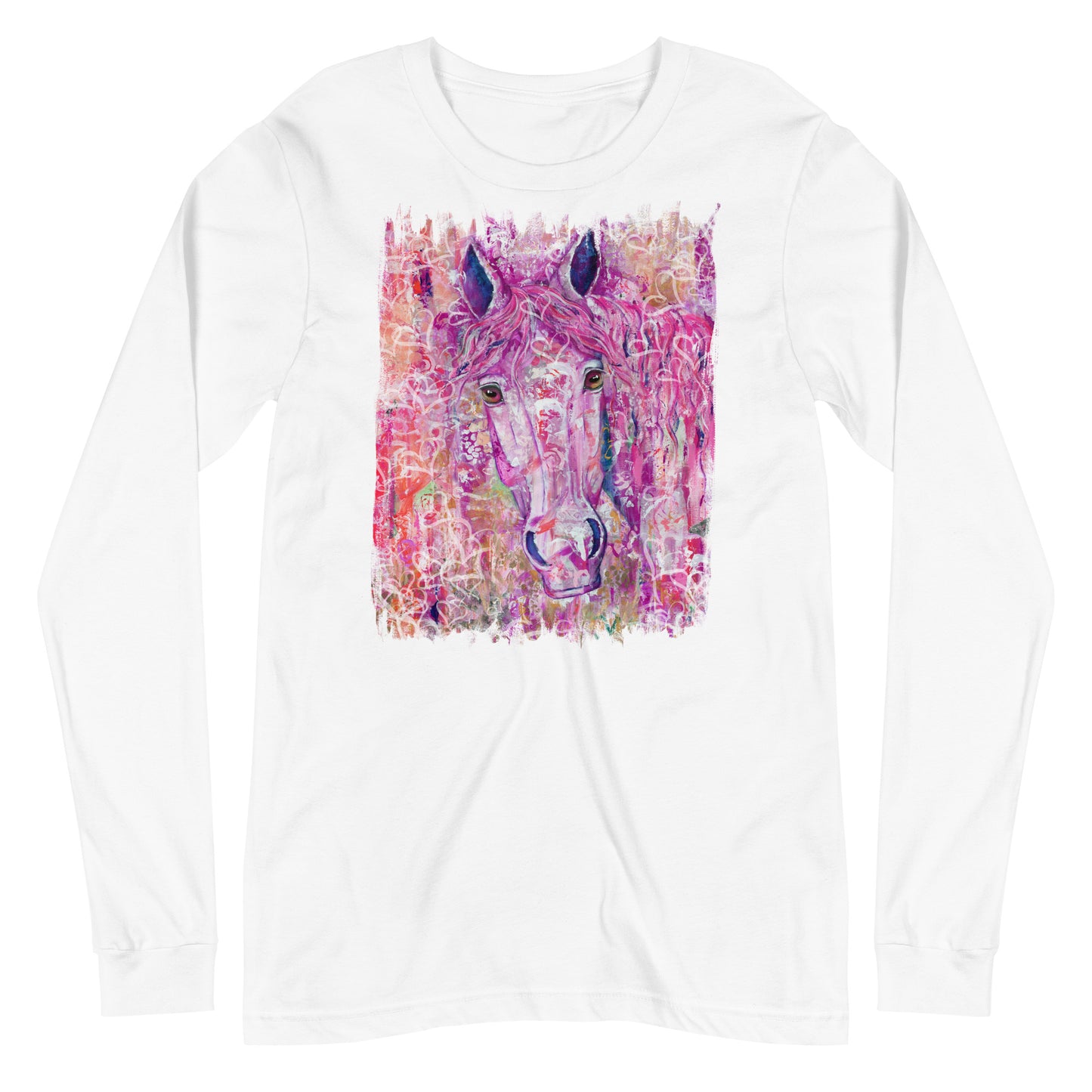 "Pink Kind Heart with Hearts" Horse Pony Prints Unisex Long Sleeve Tee